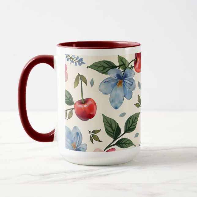 Vintage Cherry and Floral Coffee Mug (Left)