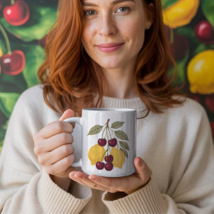 Vintage cherry and lemon fruits botanical coffee mug