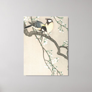 Vintage Cherry Blossom And Bird Painting Canvas Print