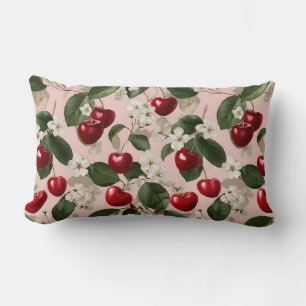 Vintage Cherry Blossom Botanical Pink Red Pattern Lumbar Cushion