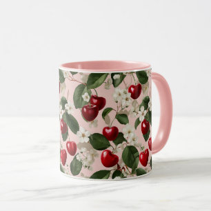 Vintage Cherry Blossom Botanical Pink Red Pattern Mug