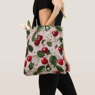 Vintage Cherry Blossom Botanical Pink Red Pattern Tote Bag