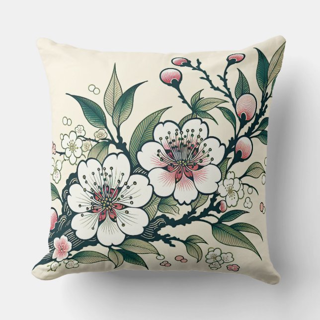 Vintage Cherry Blossom Branch  Cushion (Front)
