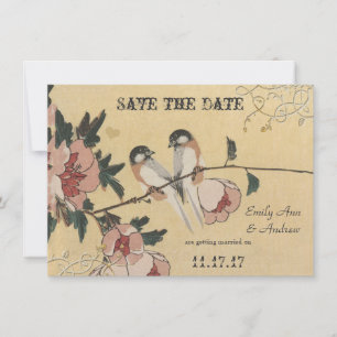 Vintage Cherry Blossom Chickadee Damask Wedding Invitation