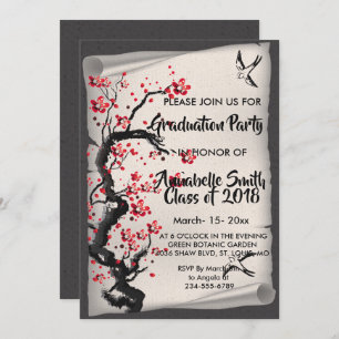 Vintage Cherry Blossom    Graduation Invitation