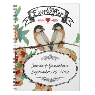 Vintage Cherry Blossom Love Bird Peach Mint Notebook