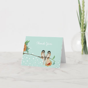 Vintage Cherry Blossom Love Bird Peach Mint Thank You Card