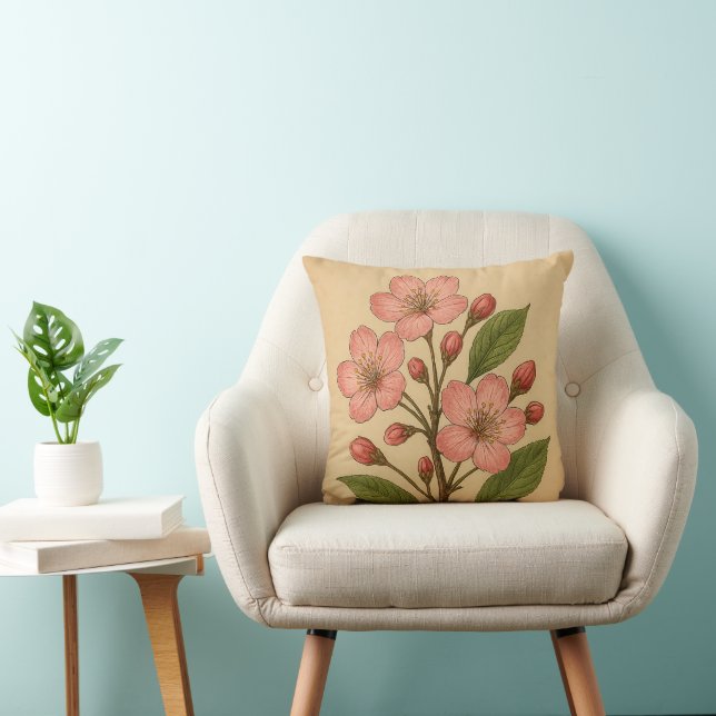 Vintage Cherry Blossom on Weathered Paper Cushion (Chair)