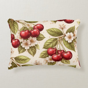 Vintage Cherry Blossom Pattern Red Cherries Decorative Cushion