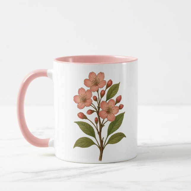 Vintage Cherry Blossom Pink Coffee and Tea Mug  (Left)