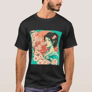 Vintage Cherry Blossom Sakura Japanese Art Anime T-Shirt