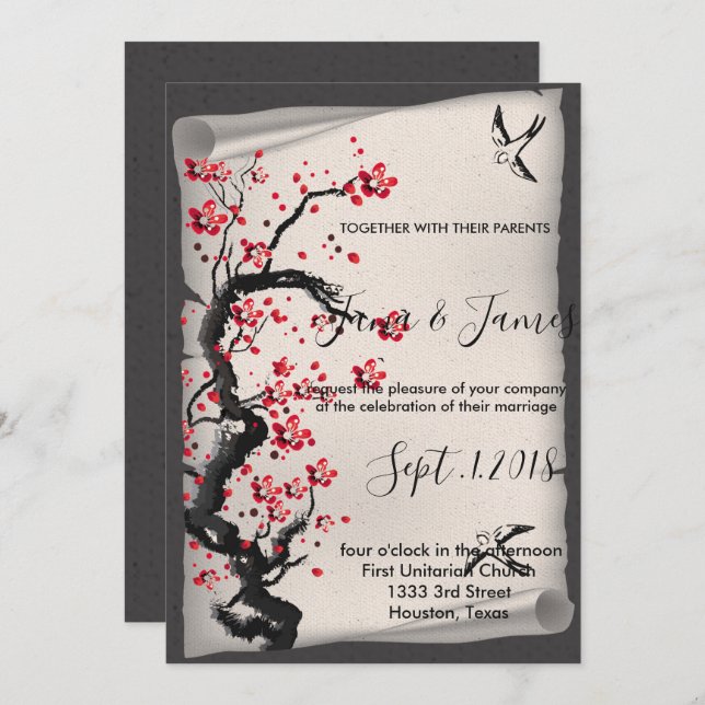 Vintage Cherry Blossom  wedding Invitation (Front/Back)