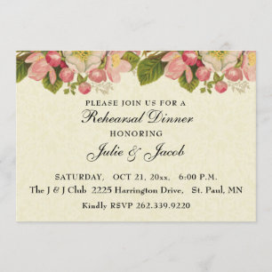 Vintage Cherry Blossom Wedding Rehearsal Dinner Invitation
