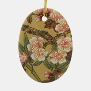 Vintage Cherry Blossoms Asian Japanese Art Ceramic Tree Decoration