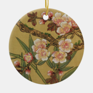 Vintage Cherry Blossoms Asian Japanese Flowers Ceramic Tree Decoration