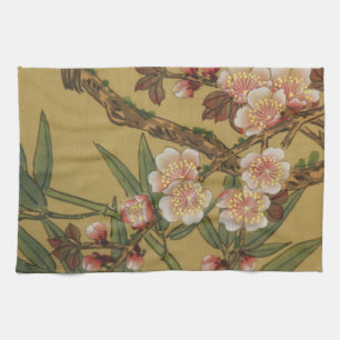 Vintage Cherry Blossoms Asian Japanese Flowers Tea Towel