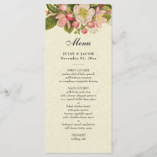 Vintage Cherry Blossoms Elegant Lace Wedding Menu