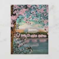 Vintage Cherry Blossoms Washington DC Postcard