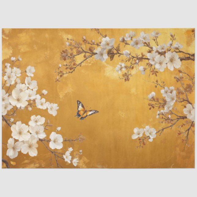 Vintage Cherry Blosssom Flowers Tissue Paper (Front)