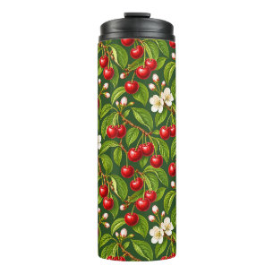 Vintage Cherry Botanical Floral Pattern Thermal Tumbler