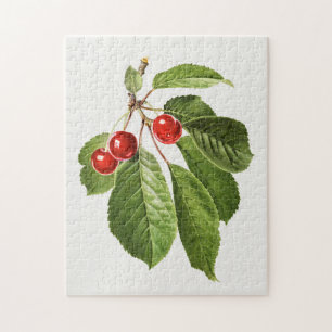 Vintage Cherry Fruit Watercolor Painting Jigsaw Puzzle