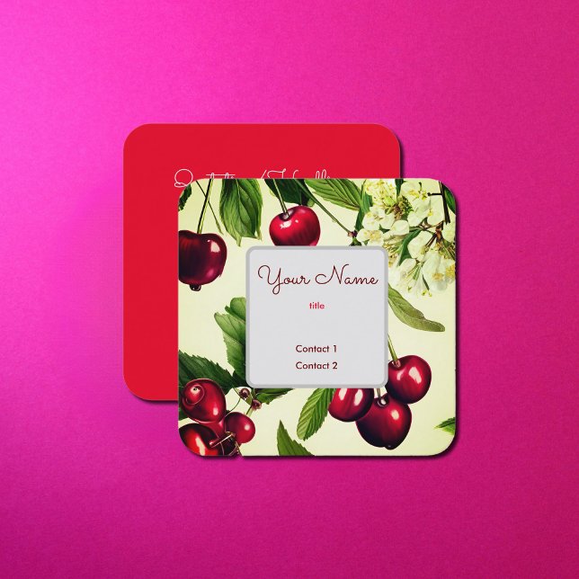 Vintage Cherry Illustration Square Business Card (Creator Uploaded)