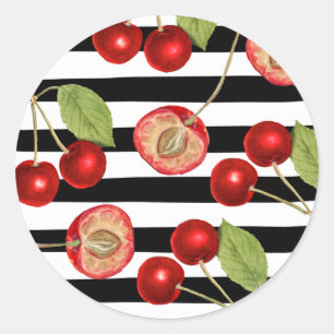 Vintage cherry pattern classic round sticker