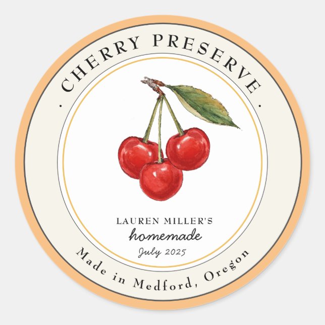 Vintage Cherry Preserve Jam jar Canning label (Front)