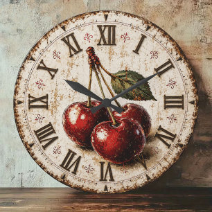 Vintage Cherry Rustic Farmhouse Kitchen Large Clock