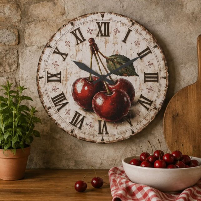 Vintage Cherry  Rustic Farmhouse Kitchen Large Clock (Creator Uploaded)