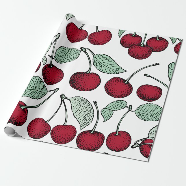 Vintage cherry seamless pattern. Background,  patt Wrapping Paper (Unrolled)