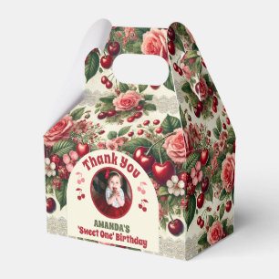 Vintage Cherry 'Sweet One' 1st Birthday Photo Favour Box