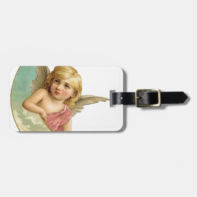 Vintage Cherub and Cresent Moon Luggage Tag (Front Horizontal)
