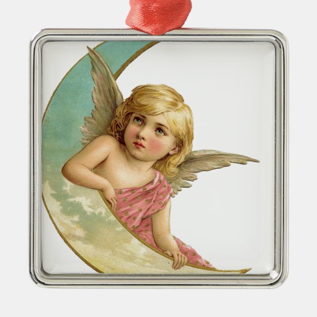 Vintage Cherub and Cresent Moon Metal Ornament (Front)