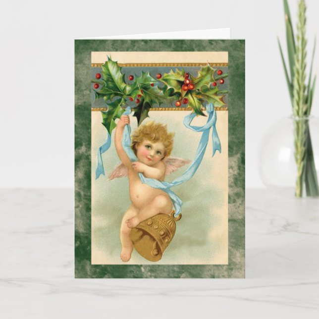 Vintage cherub angel christmas holiday card (Front)