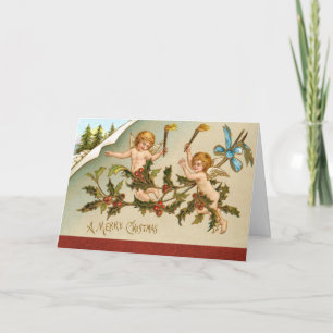 Vintage cherub angels christmas holiday card