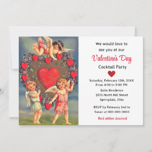 Vintage Cherub Angels Red Hearts Valentine's Day Invitation