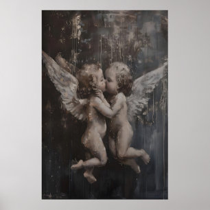 Vintage Cherub Art Printable Romantic Kiss Baroque Poster