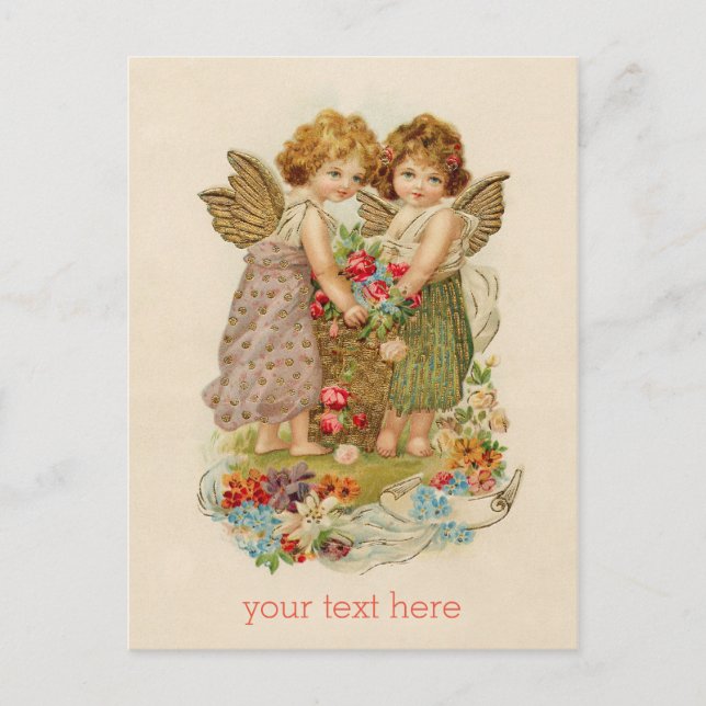 Vintage cherub valentine postcard + custom text (Front)