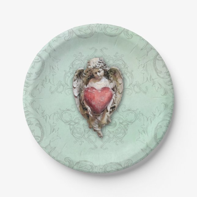 Vintage Cherub with Heart Paper Plate (Front)