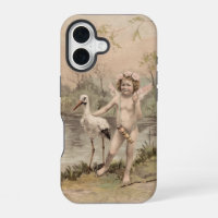 Vintage Cherub with Stork by Lake 