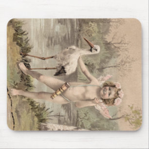 Vintage Cherub with Stork by Lake Mouse Pad