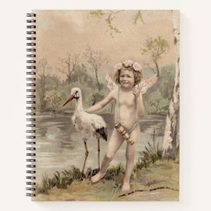 Vintage Cherub with Stork by Lake Notebook