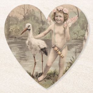 Vintage Cherub with Stork by Lake Paper Coaster