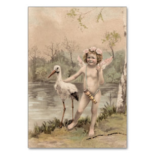 Vintage Cherub with Stork by Lake Table Number
