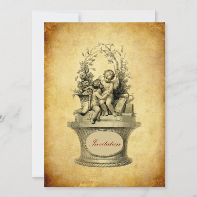 Vintage Cherubs and Wallpaper Background Invites (Front)