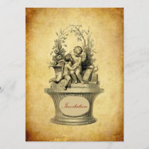 Vintage Cherubs and Wallpaper Background Invites