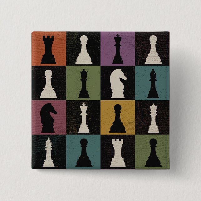 Vintage Chess coloured Board 15 Cm Square Badge (Front)