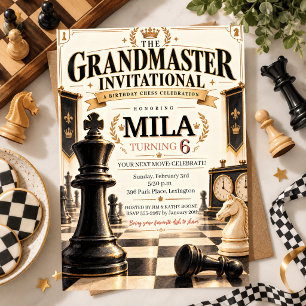 Vintage Chess Grandmaster Elegant Chess Birthday Invitation