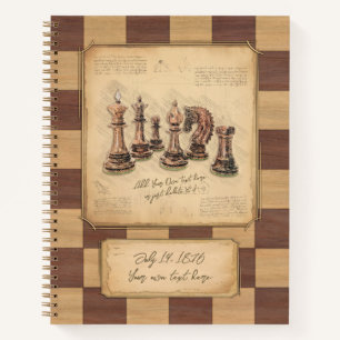 Vintage Chessboard & Chess Pieces, Player Gift Notebook